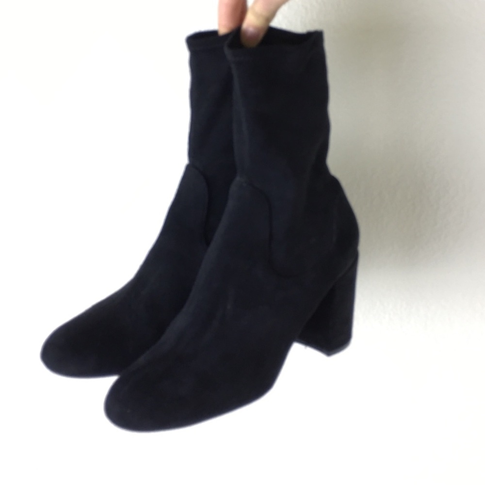 Black heeled sock booties